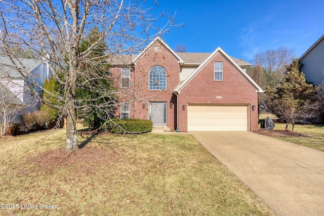 front of property with a garage and a front lawn