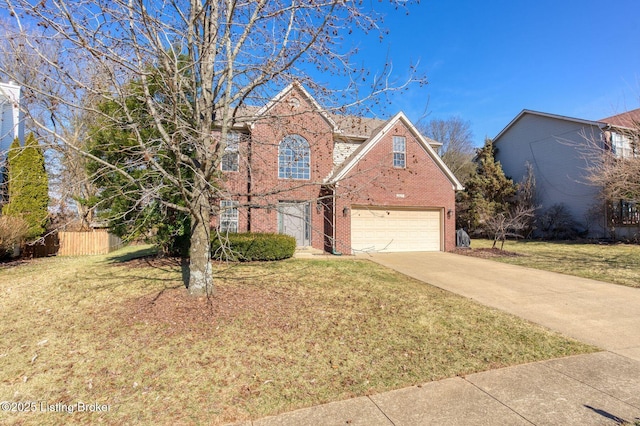 view of front property featuring a garage and a front lawn