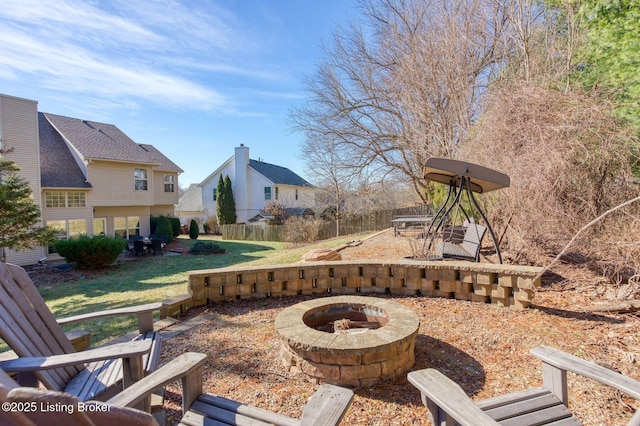 view of patio / terrace with a fire pit