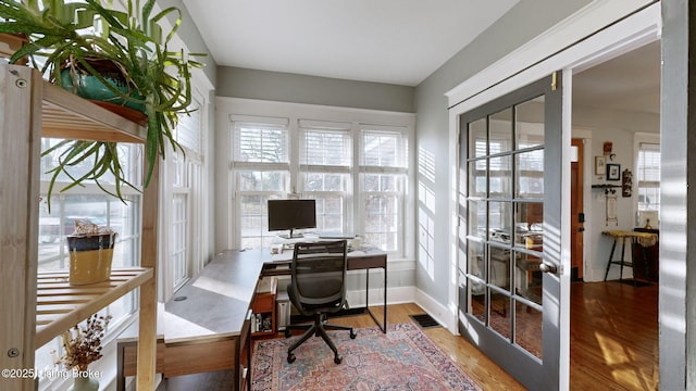 office space featuring wood-type flooring and a wealth of natural light