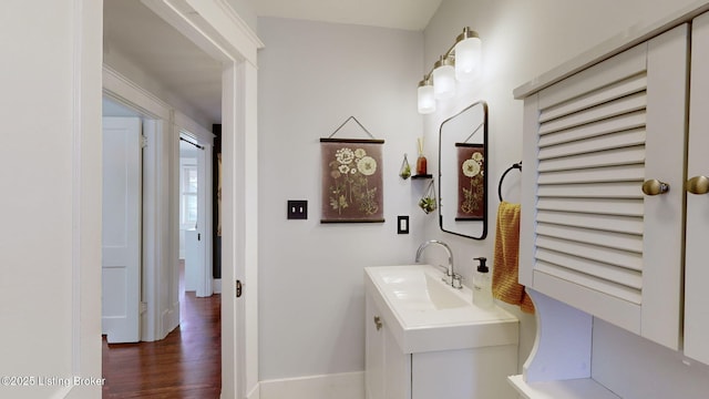 bathroom with vanity and wood-type flooring