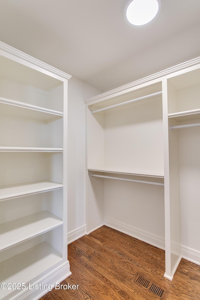 walk in closet featuring dark hardwood / wood-style floors