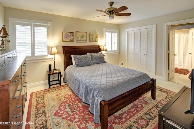 bedroom featuring a closet and ceiling fan