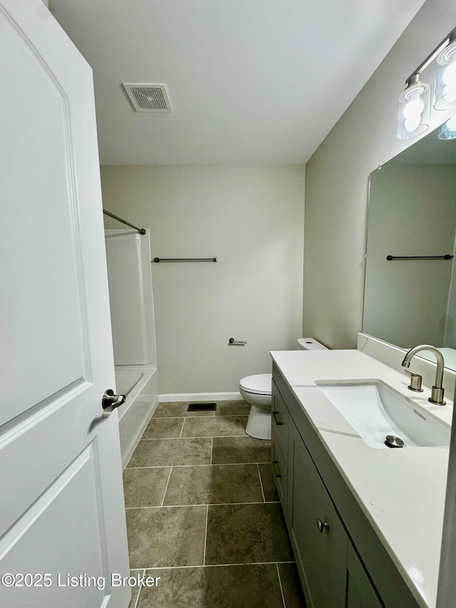 full bathroom featuring vanity, toilet, and bathing tub / shower combination