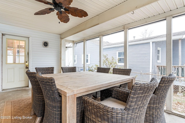 sunroom with plenty of natural light and ceiling fan