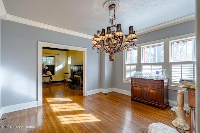 dining room featuring crown molding, wood-type flooring, and a healthy amount of sunlight