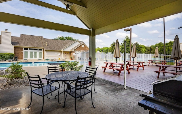 view of patio with a fenced in pool