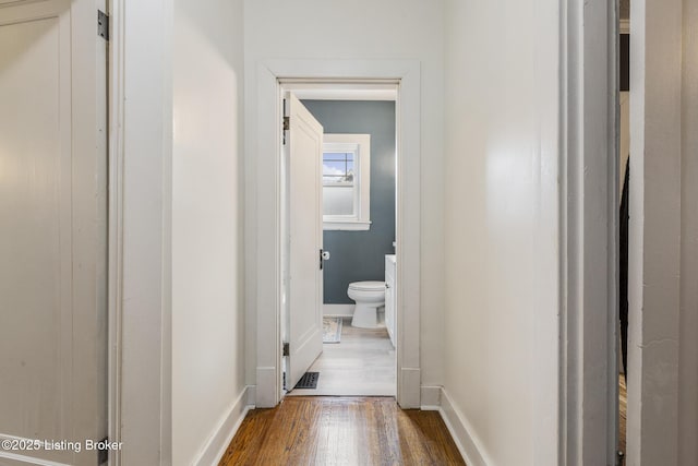 hallway with hardwood / wood-style flooring