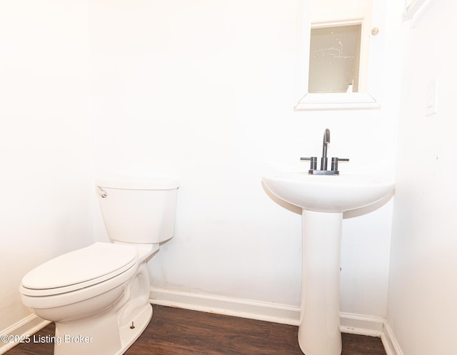 bathroom with sink, wood-type flooring, and toilet