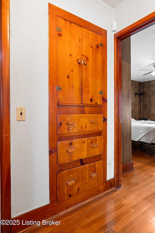 details featuring hardwood / wood-style floors and ceiling fan