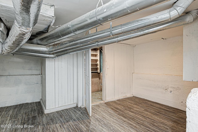 basement featuring dark hardwood / wood-style flooring