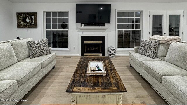 living room with light wood-type flooring