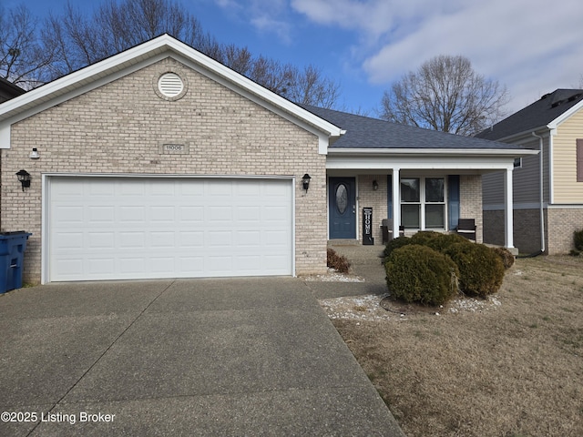 single story home featuring a garage and covered porch