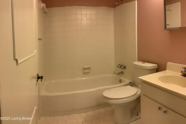 full bathroom with tile patterned flooring, vanity, shower / bathtub combination, and toilet