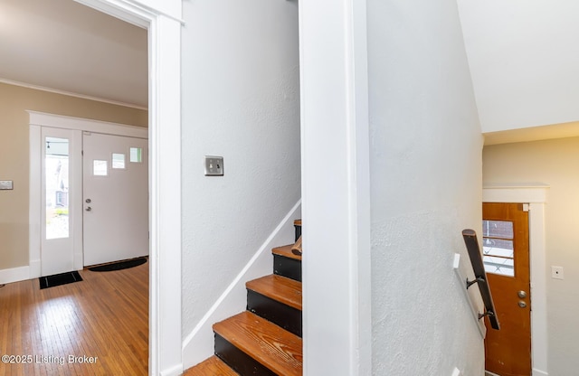 entryway with hardwood / wood-style floors