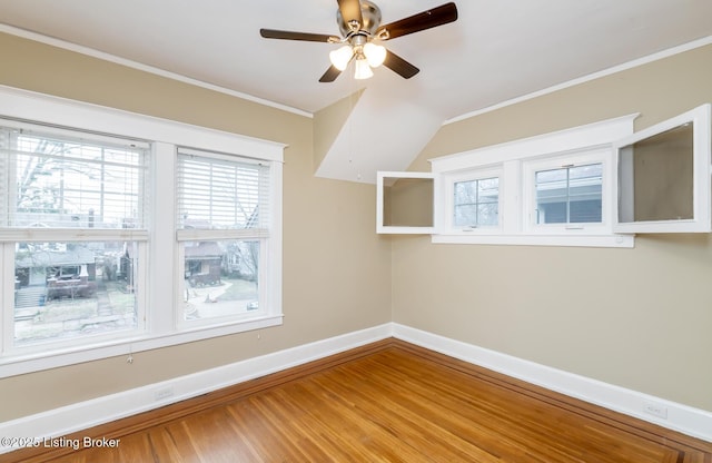 additional living space featuring wood-type flooring and ceiling fan