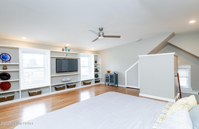 bedroom featuring ceiling fan and wood-type flooring