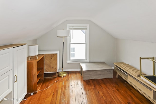 additional living space featuring vaulted ceiling and dark hardwood / wood-style floors