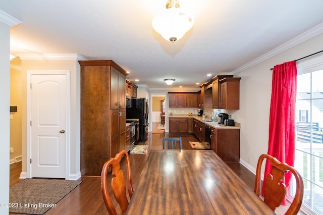 110 E Mandarin Ct, Elizabethtown, KY 42701 - dining room with dark hardwood / wood-style flooring, sink, and ornamental molding