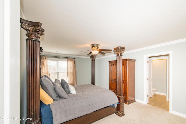 110 E Mandarin Ct, Elizabethtown, KY 42701 - carpeted bedroom featuring ceiling fan, ornamental molding, and connected bathroom
