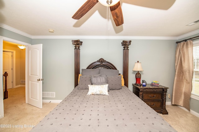 110 E Mandarin Ct, Elizabethtown, KY 42701 - bedroom with light carpet, ornamental molding, and ceiling fan