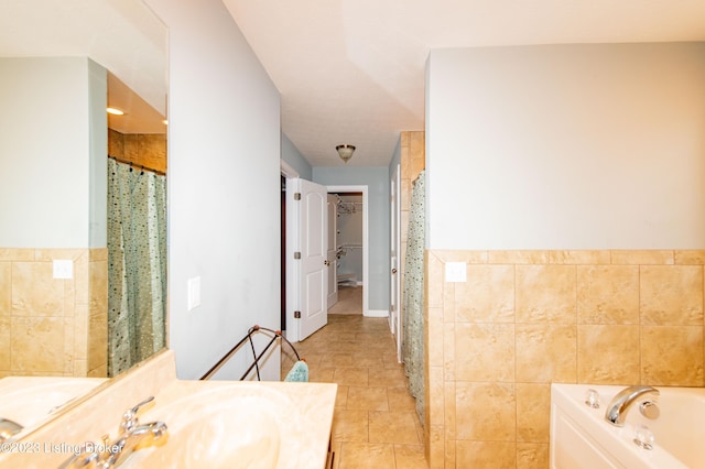 110 E Mandarin Ct, Elizabethtown, KY 42701 - bathroom with independent shower and bath, vanity, and tile walls