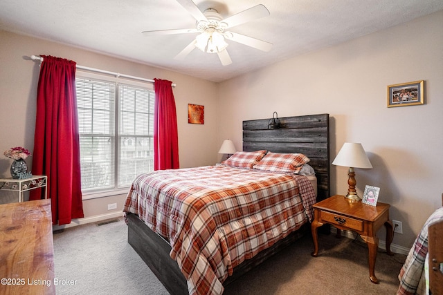 bedroom featuring ceiling fan and carpet floors