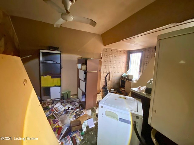 interior space featuring ceiling fan