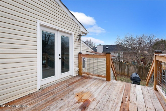 wooden terrace featuring french doors