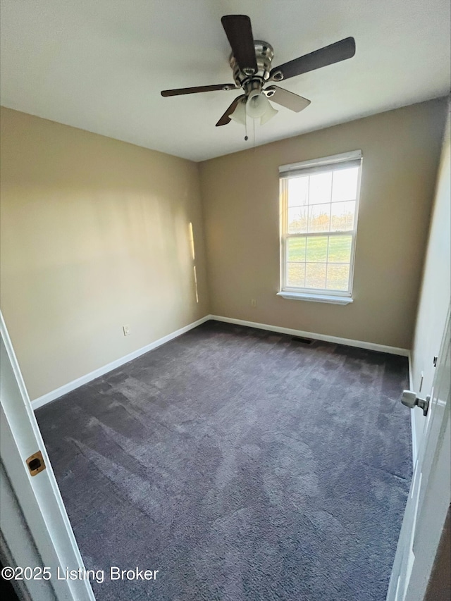 223 Lea Ct, Rineyville, KY 40162 - unfurnished room featuring baseboards, ceiling fan, and dark carpet