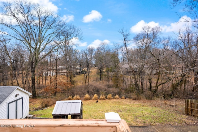 view of yard with a storage unit