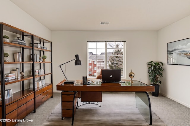 view of carpeted home office