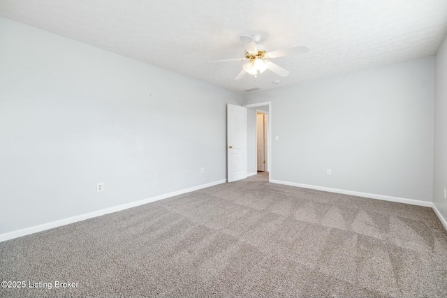 unfurnished room with carpet, a textured ceiling, and ceiling fan