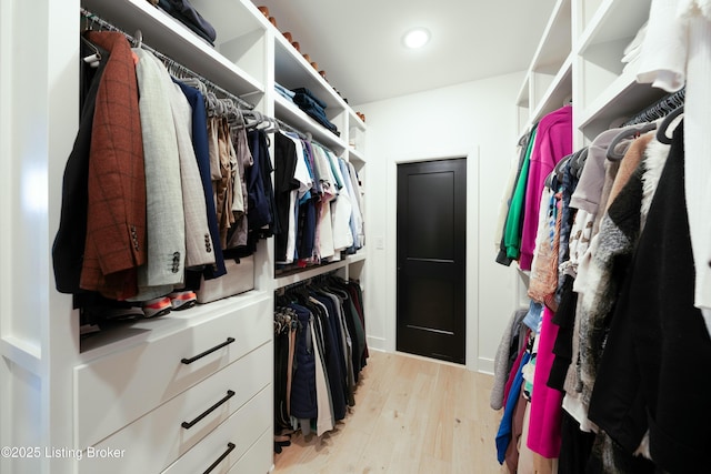 spacious closet with light hardwood / wood-style flooring