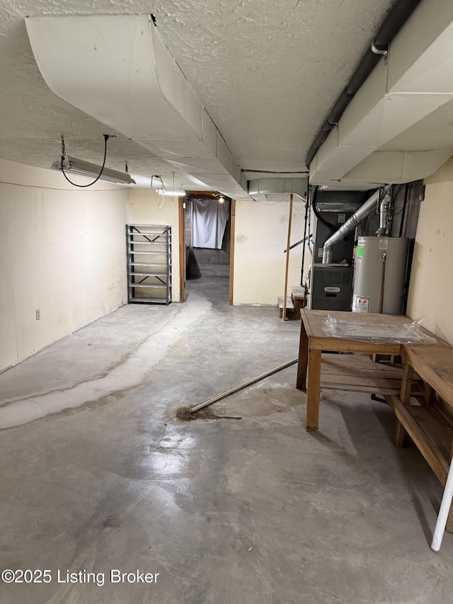 basement featuring gas water heater