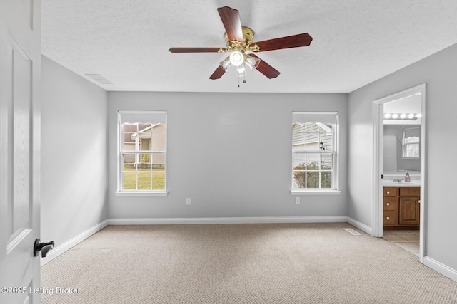 unfurnished bedroom with multiple windows, light colored carpet, and a textured ceiling