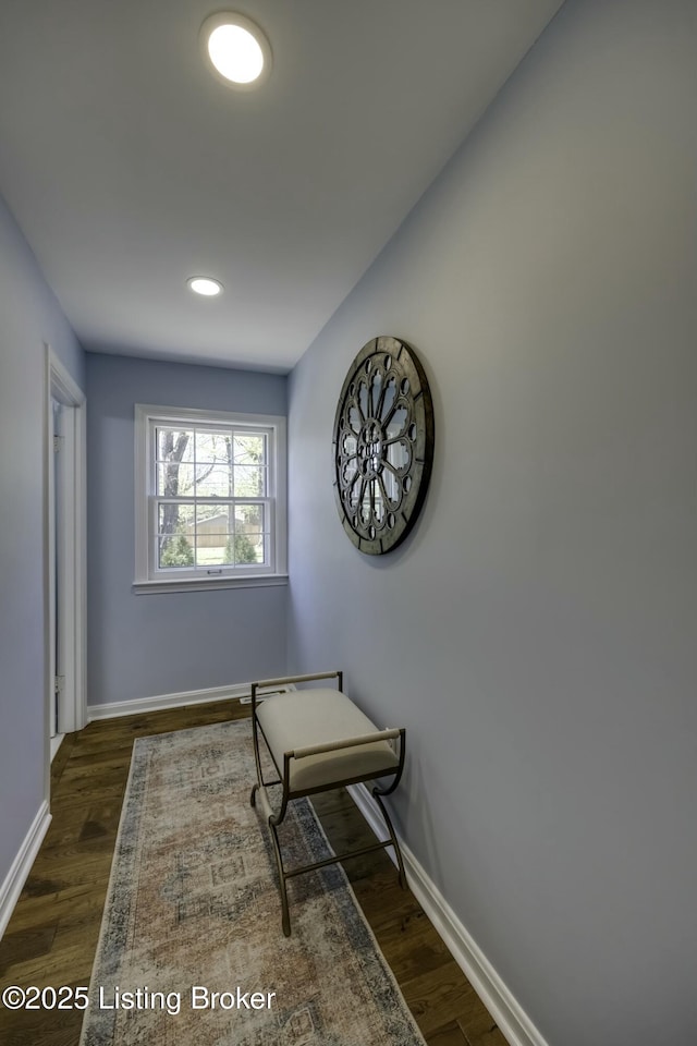 interior space with dark hardwood / wood-style flooring