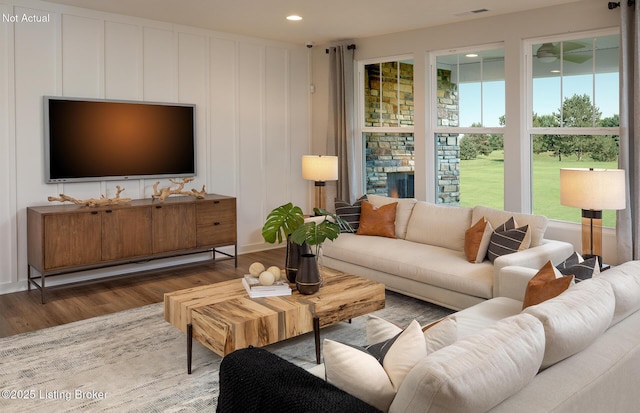 living room with wood-type flooring