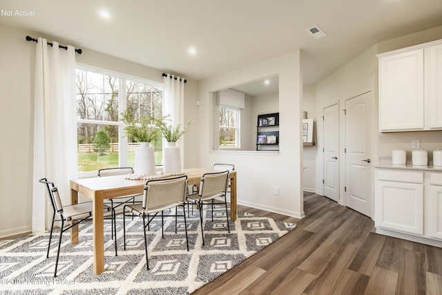 dining area featuring dark wood-type flooring