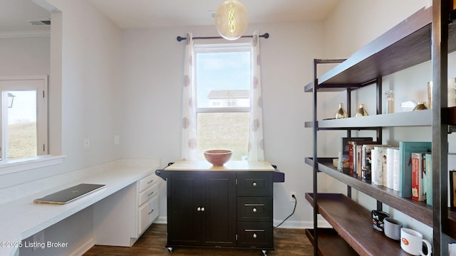 office space featuring dark wood-type flooring