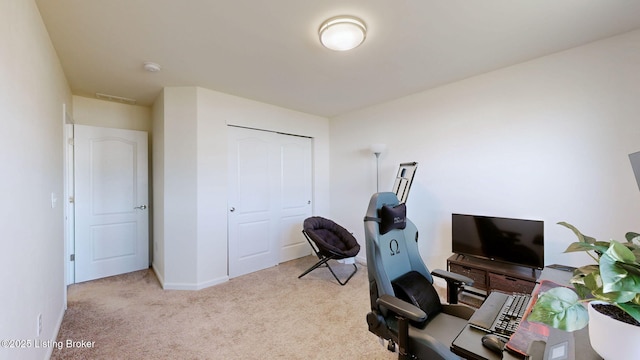 view of carpeted home office