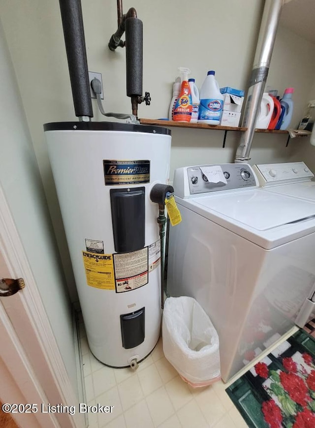 laundry area with separate washer and dryer and water heater