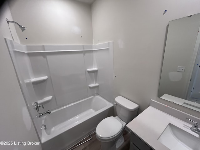 full bathroom with vanity, shower / tub combination, and toilet