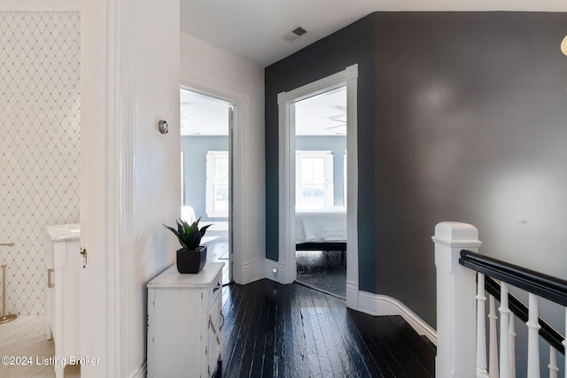 hall featuring dark wood-type flooring