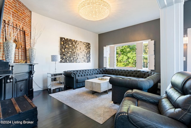 living room with dark wood-type flooring