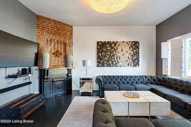 living room with dark wood-type flooring