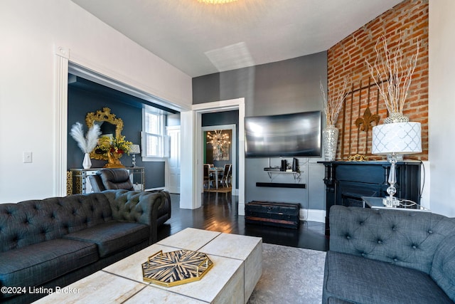 living room with dark hardwood / wood-style floors