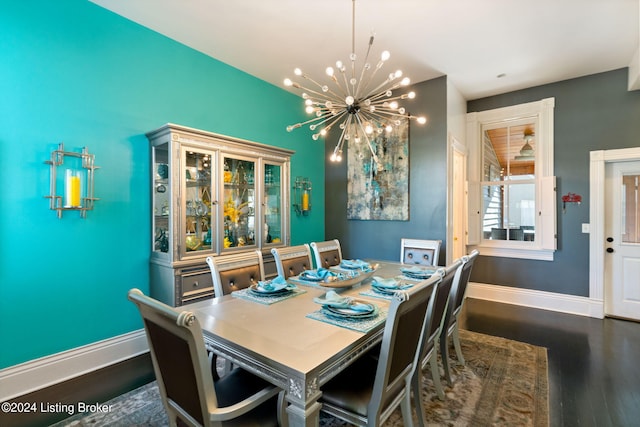 dining room featuring dark wood-type flooring and a notable chandelier