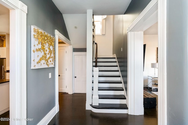 staircase featuring wood-type flooring