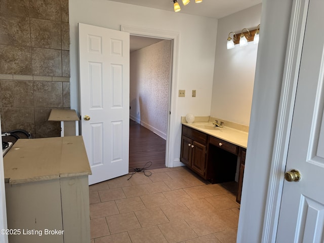 bathroom with vanity and tile patterned floors